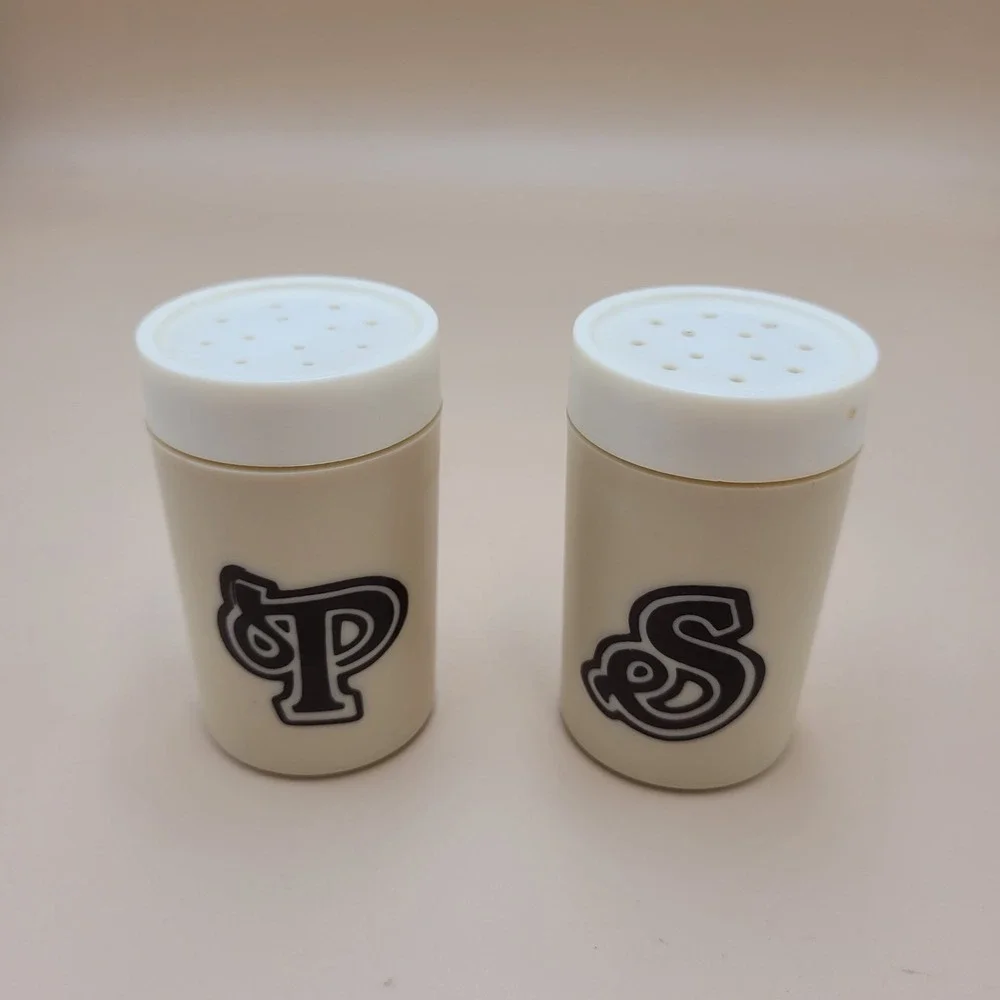 Vintage Plastic Salt and Pepper Shakers Set Cream White Retro Picnic MCM